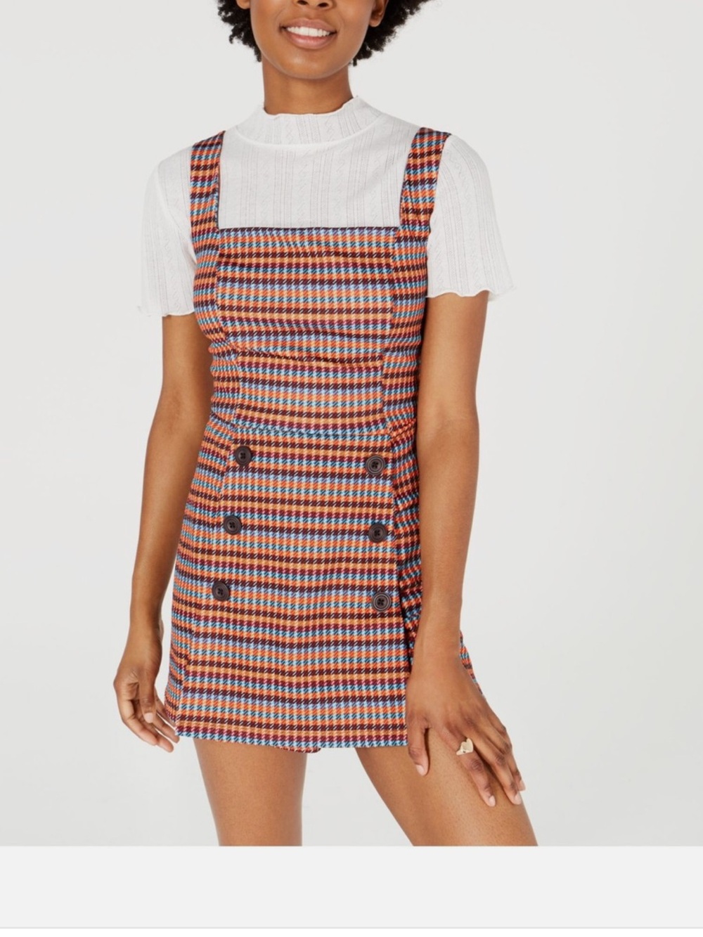 Perfect for Fall Orange & Blue Check Pinafore Rompee